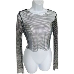 ZARA Shimmer Mesh Crop Top Color Black Size M